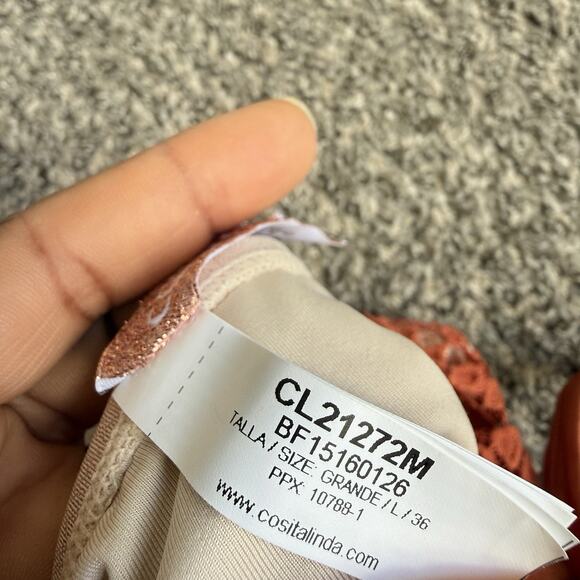 Cosita Linda Beachwear one piece swimsuit in terracotta and gold Crotchet Lace L - Picture 8 of 8